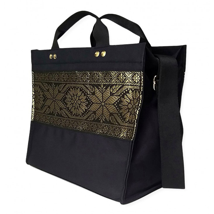 Salma Bag Palembang Songket in Black with Zipper